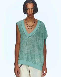 Andersson Bell Mario Summer Shaggy V-Neck Vest Atb960M(Green)-Men Knitwear