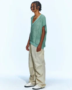 Andersson Bell Mario Summer Shaggy V-Neck Vest Atb960M(Green)-Men Knitwear