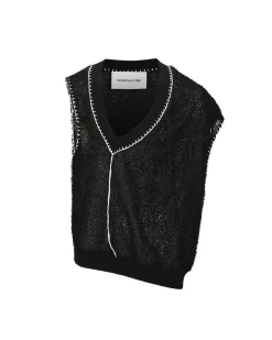Andersson Bell Mario Summer Shaggy V-Neck Vest Atb960M(Black)-Men Knitwear