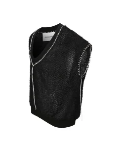 Andersson Bell Mario Summer Shaggy V-Neck Vest Atb960M(Black)-Men Knitwear