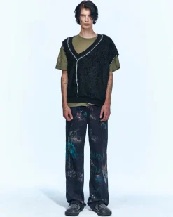 Andersson Bell Mario Summer Shaggy V-Neck Vest Atb960M(Black)-Men Knitwear