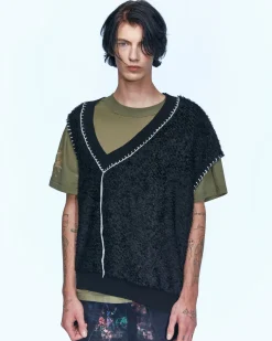 Andersson Bell Mario Summer Shaggy V-Neck Vest Atb960M(Black)-Men Knitwear