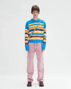 Andersson Bell (Men) Unisex Multi Stripe Sweater Atb675U(Blue Multi)-Men Knitwear