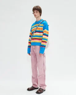 Andersson Bell (Men) Unisex Multi Stripe Sweater Atb675U(Blue Multi)-Men Knitwear