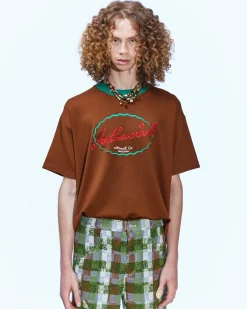 Andersson Bell (Men)(Essential) Unisex Logo Embroidery Ponte T-Shirts Atb902U(Brown)-Men T-Shirts