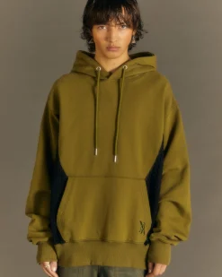 Andersson Bell Mesh Panel Contrast Hoodie Atb869M(Khaki)-Men T-Shirts
