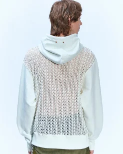 Andersson Bell Mesh Panel Contrast Hoodie Atb869M(Ivory)-Men T-Shirts