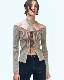 Andersson Bell Mona Knitted Corset Top Atb877W(Beige)-Women Tops