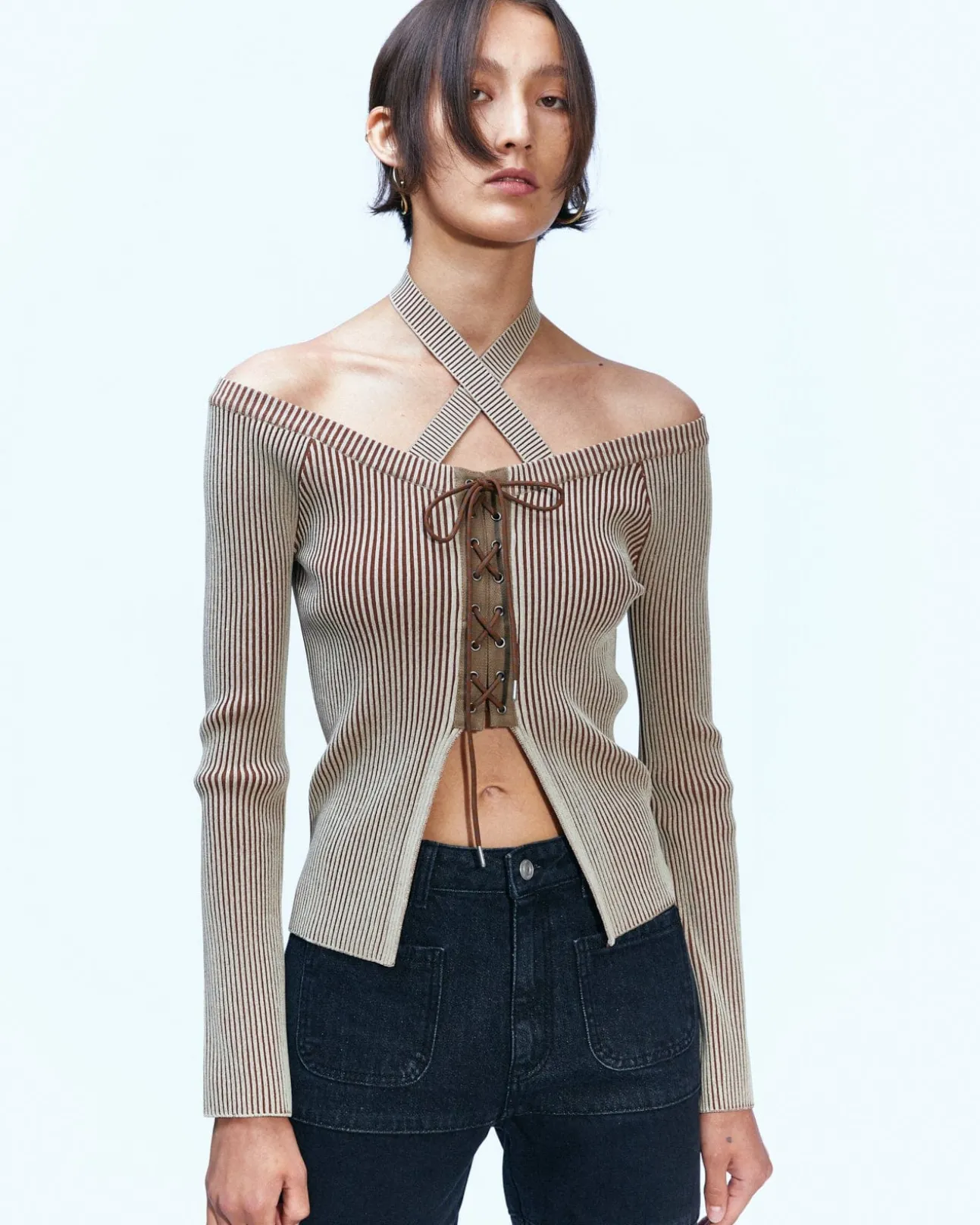 Andersson Bell Mona Knitted Corset Top Atb877W(Beige)-Women Tops