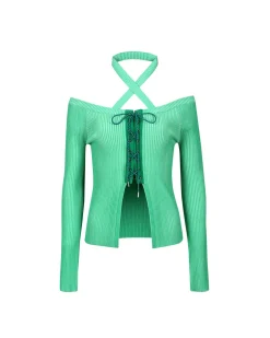 Andersson Bell Mona Knitted Corset Top Atb877W(Green)-Women Tops