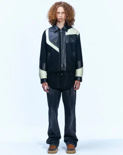 Andersson Bell Motorcycle Leather Varsity Jacket Awa502M(Black)-Men Outerwear