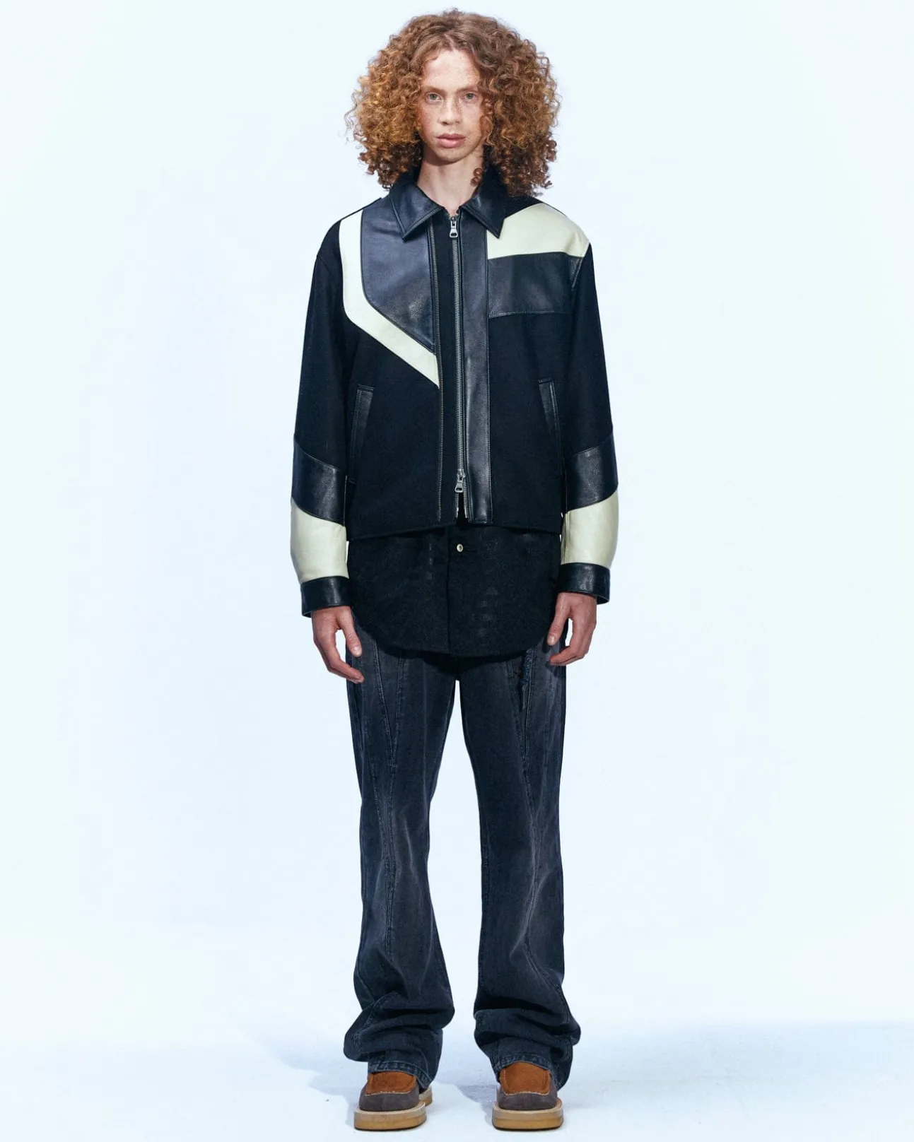 Andersson Bell Motorcycle Leather Varsity Jacket Awa502M(Black)-Men Outerwear