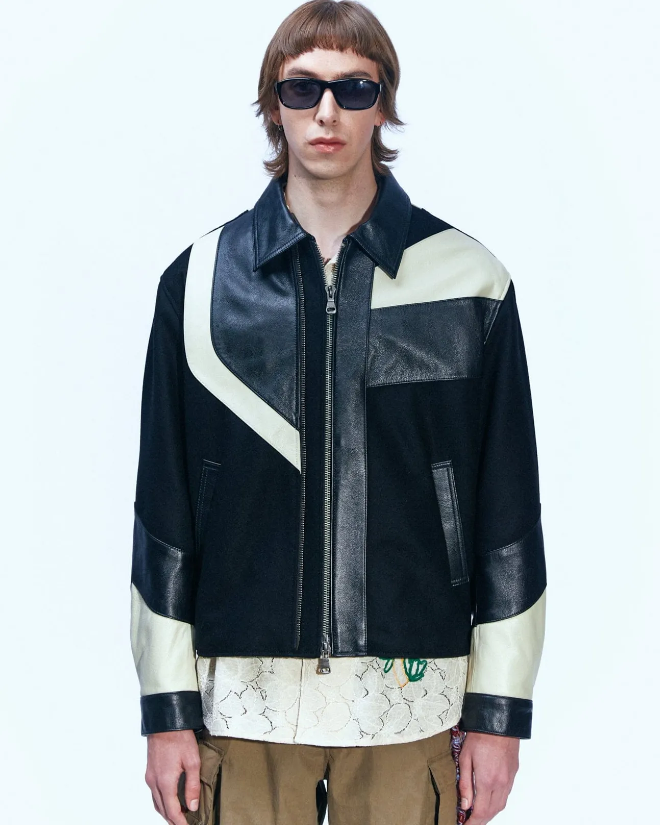 Andersson Bell Motorcycle Leather Varsity Jacket Awa502M(Black)-Men Outerwear