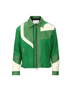 Andersson Bell Motorcycle Leather Varsity Jacket Awa502M(Green)-Men Outerwear