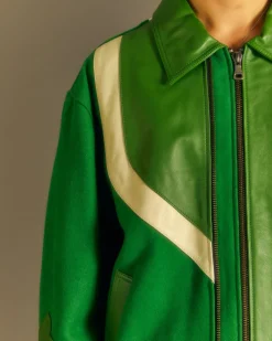 Andersson Bell Motorcycle Leather Varsity Jacket Awa502M(Green)-Men Outerwear