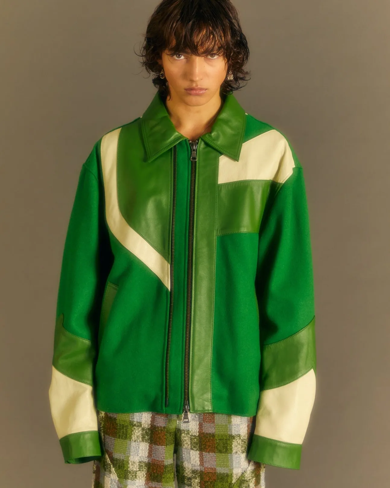 Andersson Bell Motorcycle Leather Varsity Jacket Awa502M(Green)-Men Outerwear