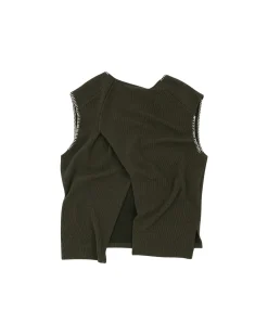 Andersson Bell Mushman Embroidery Knit Vest Atb956M(Khaki)-Men Knitwear
