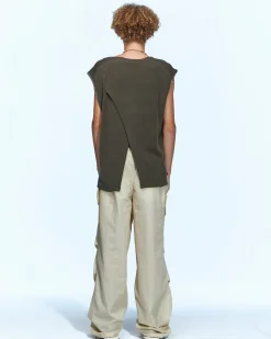 Andersson Bell Mushman Embroidery Knit Vest Atb956M(Khaki)-Men Knitwear