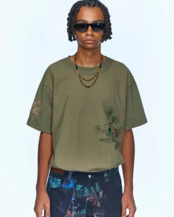 Andersson Bell Mushroom Embroidery Panel T-Shirt Atb964M(Khaki)-Men T-Shirts