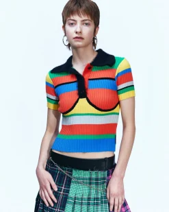 Andersson Bell Nelly Stripe Polo Top Atb885W(Orange)-Women Tops