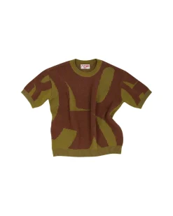Andersson Bell New Ab Logo Jacquard Short Sleeve Knit Atb864M(Khaki)-Men Knitwear