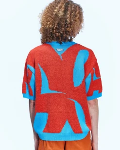Andersson Bell New Ab Logo Jacquard Short Sleeve Knit Atb864M(Blue)-Men Knitwear