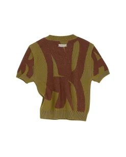 Andersson Bell New Ab Logo Jacquard Short Sleeve Knit Atb893W(Khaki)-Women Tops