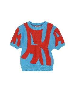 Andersson Bell New Ab Logo Jacquard Short Sleeve Knit Atb893W(Blue)-Women Tops