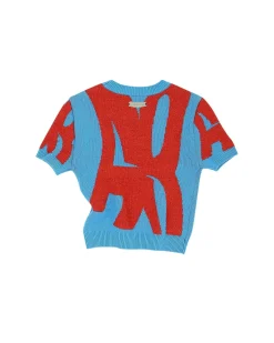 Andersson Bell New Ab Logo Jacquard Short Sleeve Knit Atb893W(Blue)-Women Tops
