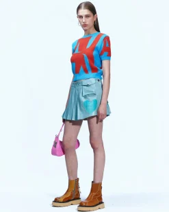 Andersson Bell New Ab Logo Jacquard Short Sleeve Knit Atb893W(Blue)-Women Tops