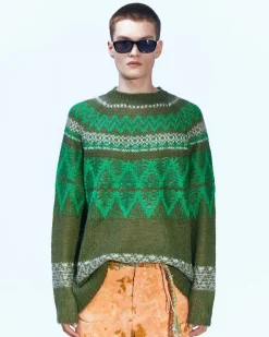 Andersson Bell Nordic Kid Mohair Raglan Sweater Atb859M(Khaki)-Men Knitwear