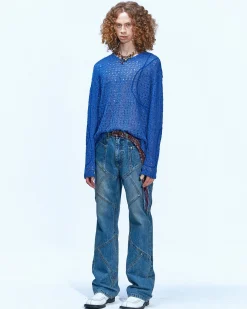 Andersson Bell Panel Carpenter Boot-Cut Jeans Apa610M(Washed Blue)-Men Trousers