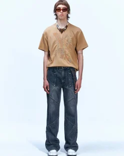 Andersson Bell Panel Carpenter Boot-Cut Jeans Apa610M(Washed Black)-Men Trousers