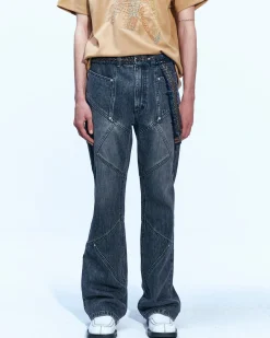 Andersson Bell Panel Carpenter Boot-Cut Jeans Apa610M(Washed Black)-Men Trousers