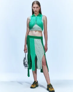 Andersson Bell Paola Knitted Panelled Skirt Apa598W(Green)-Women Skirts