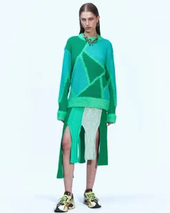 Andersson Bell Paola Knitted Panelled Skirt Apa598W(Green)-Women Skirts
