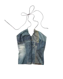 Andersson Bell Patch Print Crochet Combo Top Atb747W(Dusty Blue)-Women Tops
