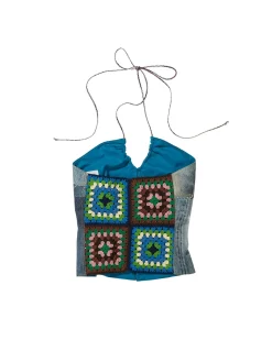 Andersson Bell Patch Print Crochet Combo Top Atb747W(Dusty Blue)-Women Tops