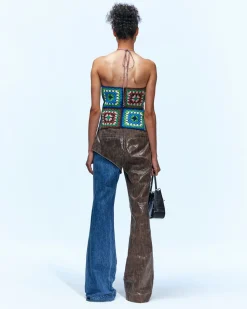 Andersson Bell Patch Print Crochet Combo Top Atb747W(Dusty Blue)-Women Tops