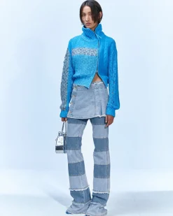 Andersson Bell Patchwork Collar Knit Zip Cardigan Atb871W(Blue)-Women Outerwear