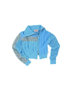 Andersson Bell Patchwork Collar Knit Zip Cardigan Atb871W(Blue)-Women Outerwear
