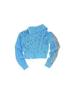 Andersson Bell Patchwork Collar Knit Zip Cardigan Atb871W(Blue)-Women Outerwear