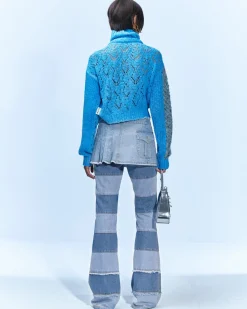 Andersson Bell Patchwork Collar Knit Zip Cardigan Atb871W(Blue)-Women Outerwear