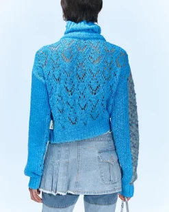 Andersson Bell Patchwork Collar Knit Zip Cardigan Atb871W(Blue)-Women Outerwear