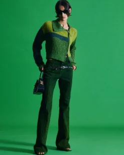 Andersson Bell Patchwork Collar Knit Zip Cardigan Atb871W(Olive)-Women Outerwear