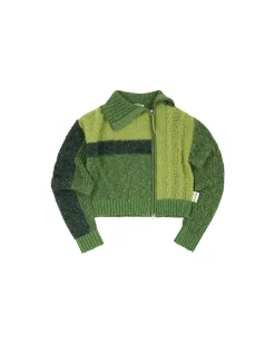 Andersson Bell Patchwork Collar Knit Zip Cardigan Atb871W(Olive)-Women Outerwear