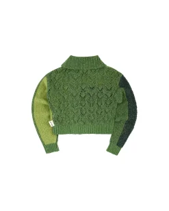 Andersson Bell Patchwork Collar Knit Zip Cardigan Atb871W(Olive)-Women Outerwear