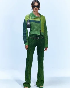 Andersson Bell Patchwork Collar Knit Zip Cardigan Atb871W(Olive)-Women Outerwear
