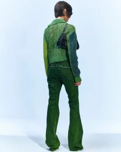 Andersson Bell Patchwork Collar Knit Zip Cardigan Atb871W(Olive)-Women Outerwear