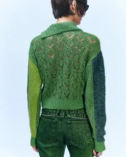Andersson Bell Patchwork Collar Knit Zip Cardigan Atb871W(Olive)-Women Outerwear